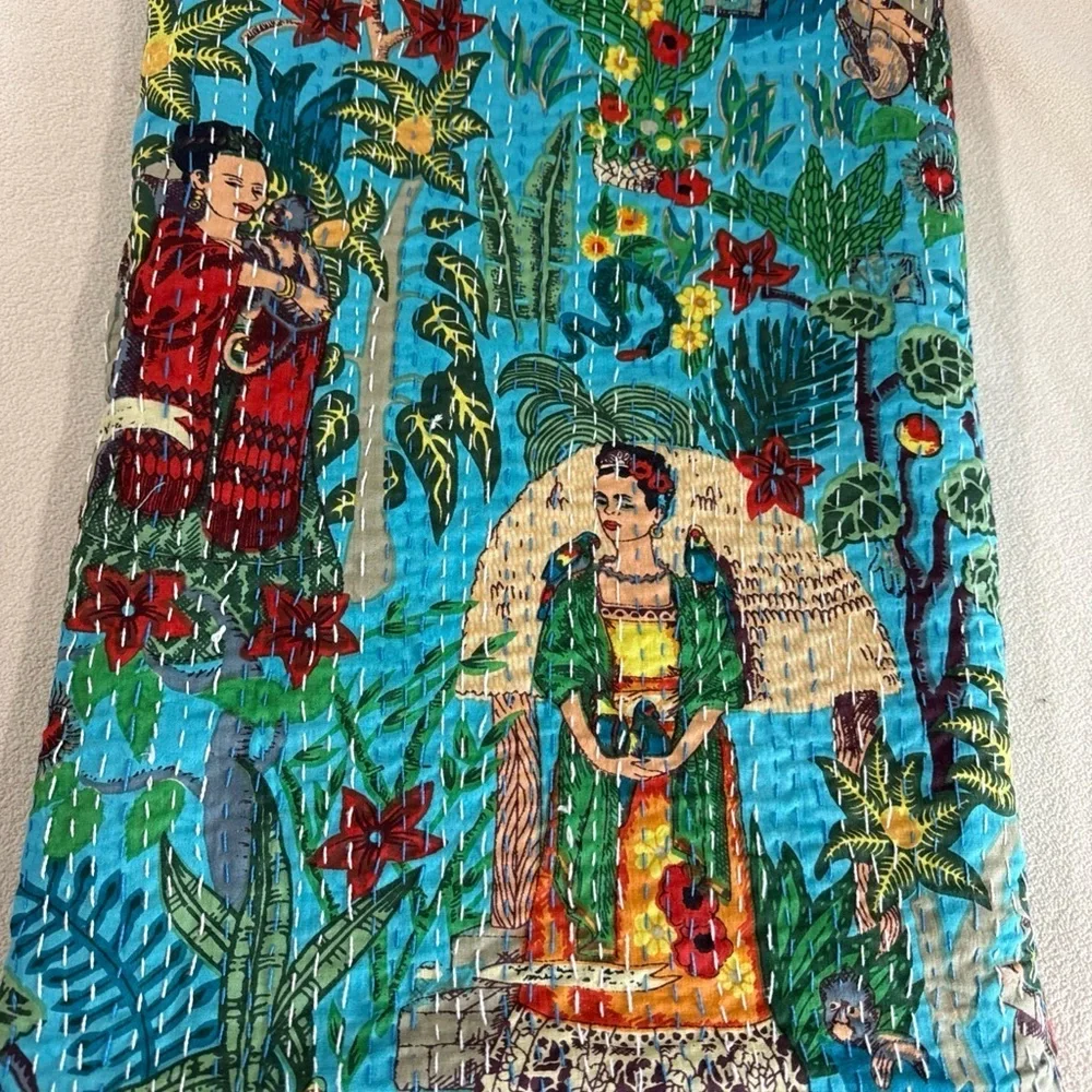 Freida Khalo handmade quilt hand quilted blanket 60” by 90” new